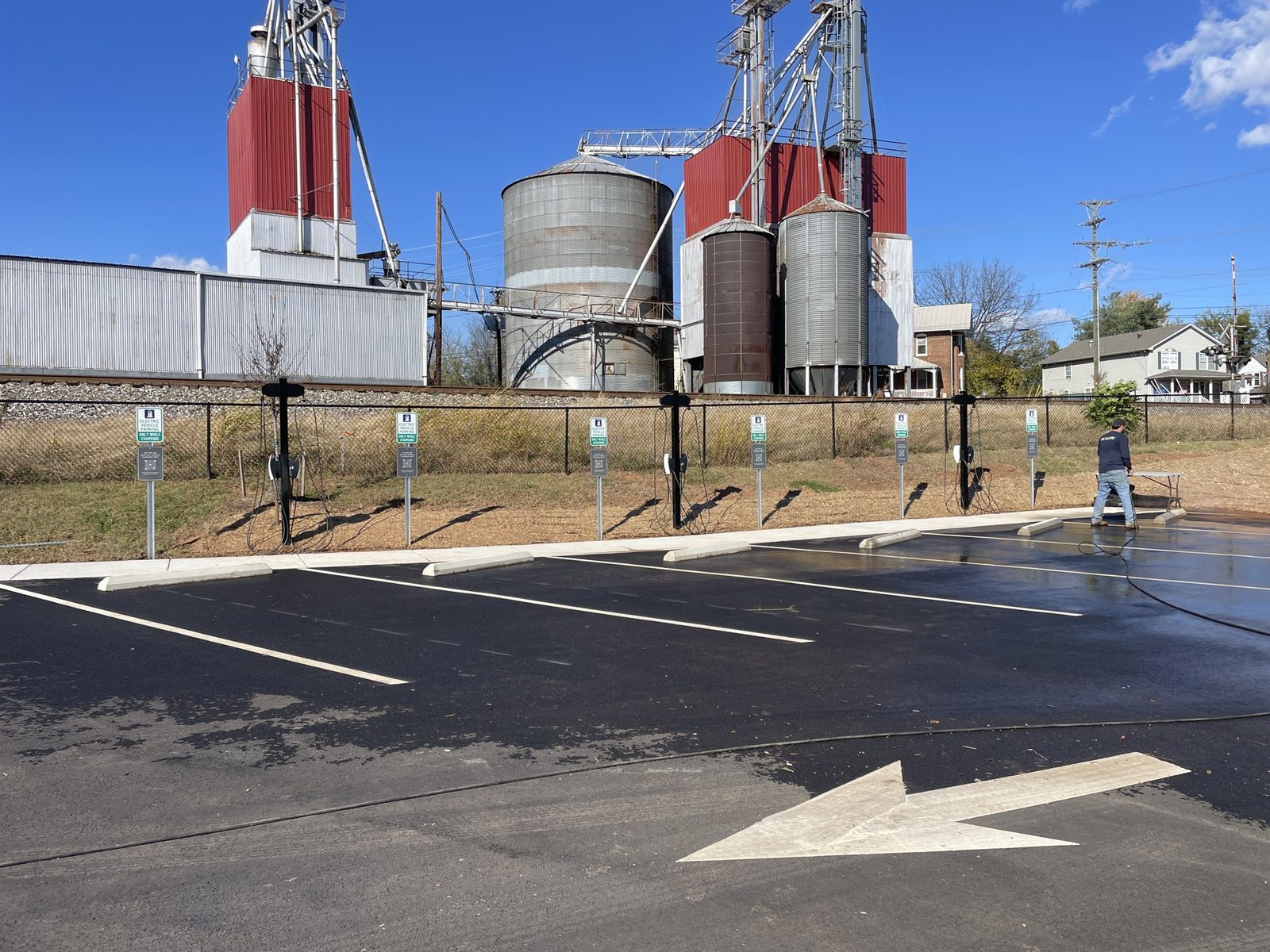 Six-station commercial EV charging row installed by GreenKey